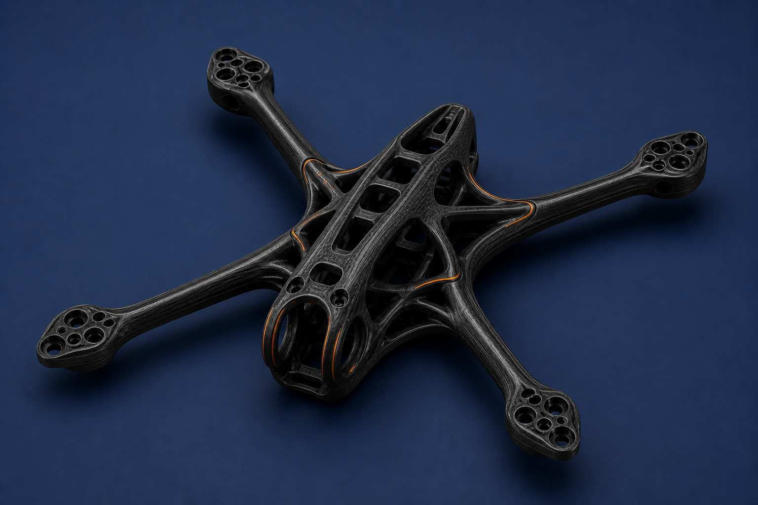Single-piece topology-optimized CCF4 quadcopter airframe